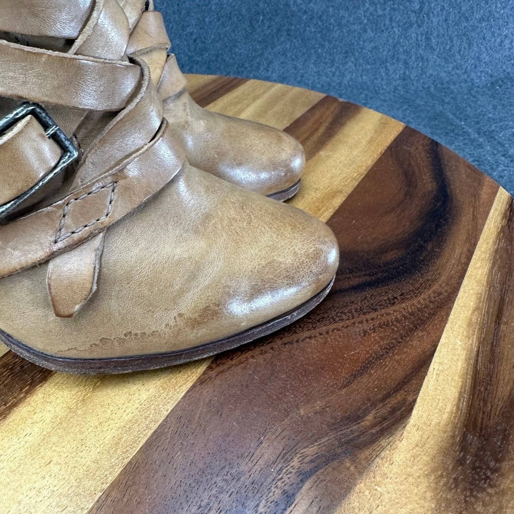 Frye Mikaela Strappy Tan Leather Strap Buckle Ankle Boots Womens 8.5 3475541-GRY - Picture 2 of 12